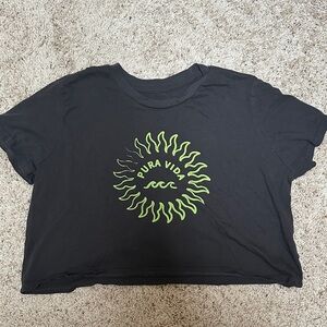 Pura Vida Black Crop Top with Neon Green Sunburst